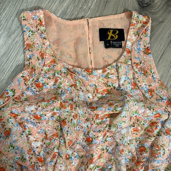Sachin + Babi Anthropologie Peach Floral Mini Dress Ruffle Sleeveless Sz 0 - Picture 11 of 13